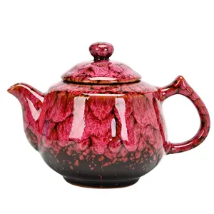 Jianzhan Kiln-Transformed Complete Tea Set with Brushed Glaze Rose Teapot, Fair Cup, Filter Cup for Drinking - Collectible Cultural Item, Rose Tea Pot