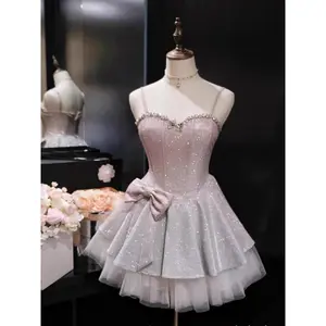 Summer French Vintage Elegant Princess Dress Women Y2k Sexy Bow Design Retro Dress Female Birthday Party Fairy Chic Outfits 2025