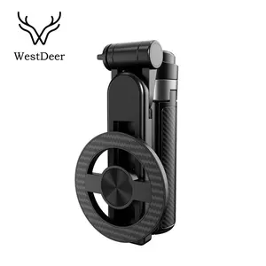 Westdeer 2025 New 4-in-1 Multifunctional Magnetic Selfie Stick,Universal 360° Rotation Phone Tripod with Wireless Remote,Portable Extendable Mag Tripod,for Video Recording Vlog,for iPhone & Android