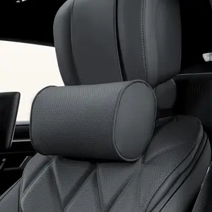 Car Headrest Pillow for Driving - Luxury Leather 100% Memory Foam, Ergonomic Neck Support - Universal Fit Head Rest Travel Pillow for Most Cars, Home & Office, Black, 1 Pack