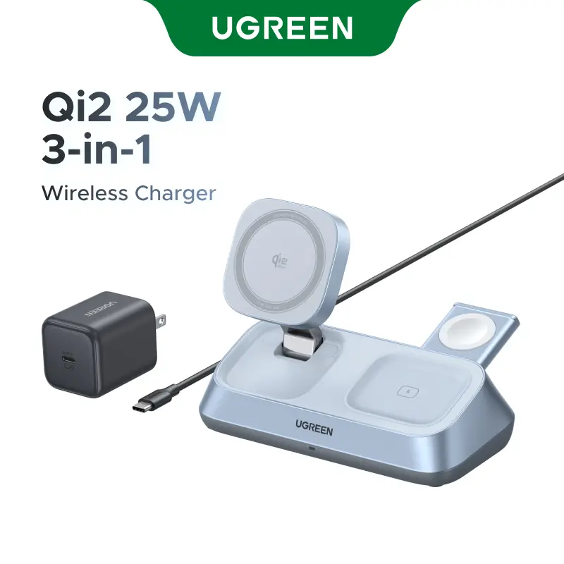 【LIVE ONLY】UGREEN 25W Qi2 Certified 3-in-1 Magflow Wireless Charging Stand, Magsafe Fast Wireless Charger for iPhone 17/16/15/14/13/12, AirPods and Apple Watch, Desk Stand with Adjustable Angle,TikTokShopBlackFriday ,TikTokShopHolidayHaul