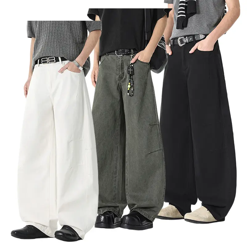Men's Chic Cotton Twill Trousers, Preppy Workwear Male Clothing with a Loose, Drapey Fit and Patchwork Design for Summer, Straight-Leg, Drapey Cut, Baggy Pants, Vintage Street, Retro, Watch Party