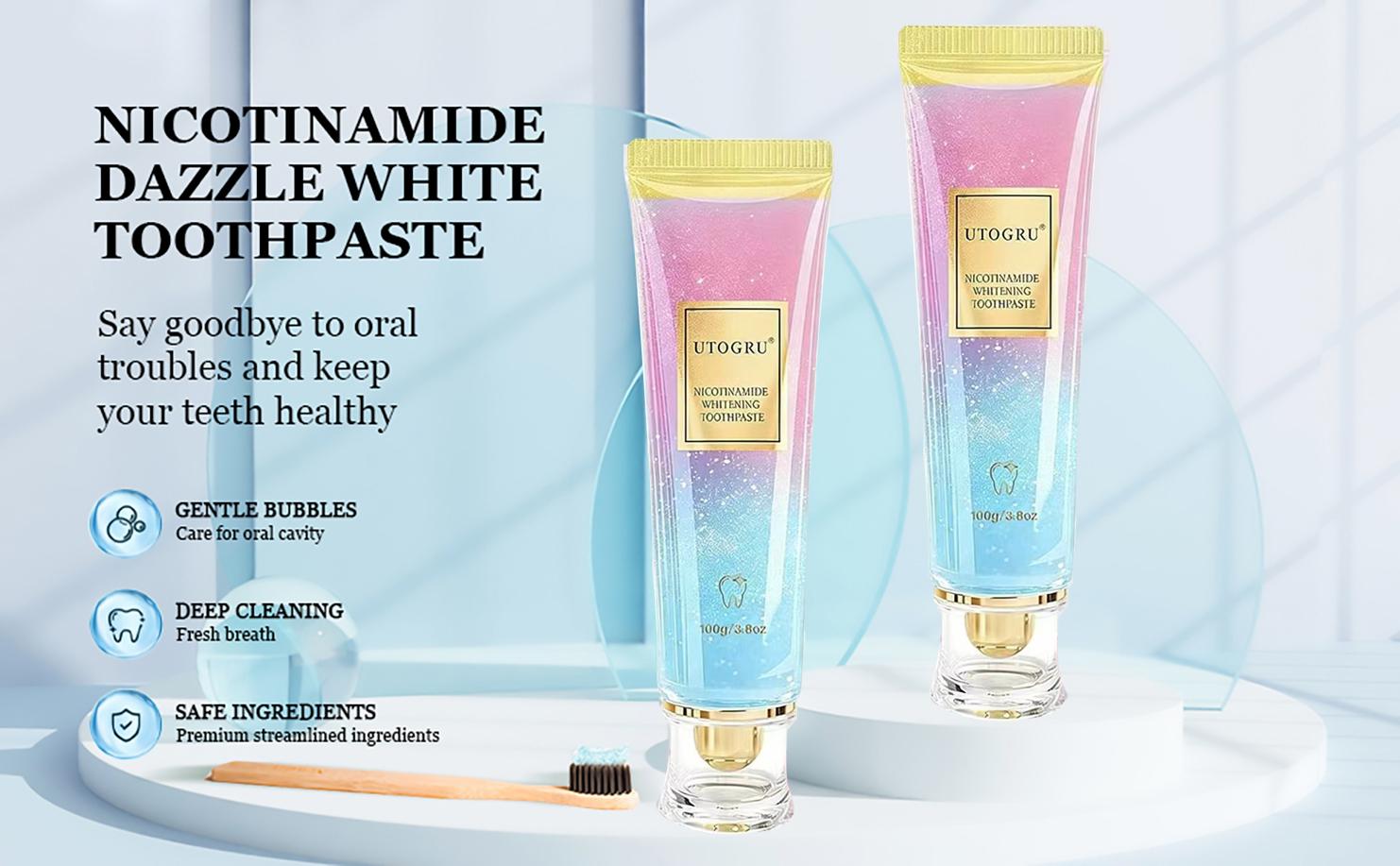Probiotic toothpaste, nicotinate formula, fluoride-free, effectively prevents plaque, removes surface stains, enhances natural whiteness of teeth, promotes oral health