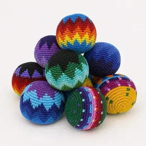 (Children's Day gift) Crochet Multicolor Handmade Hacky Sack Stress Ball 2.5" Diameter Guatemala Handcraft Fair Trade Gifts for Kids Adults outdoorfun