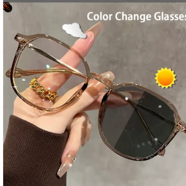 Large Frame Photochromic Reading Glasses Bare-Faced Polygonal Optical Glasses Ultra-Light Women's Square Frame Eyewear