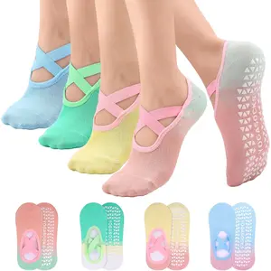 Jspupifip Pilates Socks with Grips for Women X-Cross Straps Non Skid Yoga Socks anti Slip Barre Pilates Yoga Hospital Grippy Socks Jspupifip