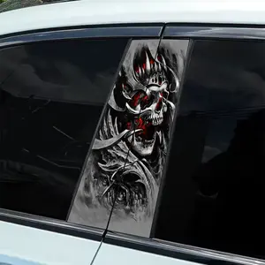 2 pieces of personalized skull pattern car sticker B-pillar protective sticker, self-adhesive glossy car window wall sticker, easy to apply, durable decoration, enhance vehicle beauty, Sticker for cars