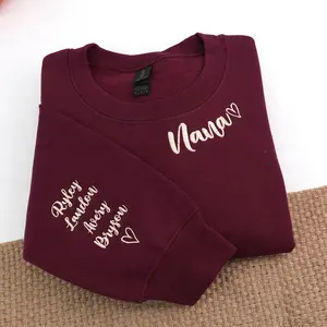 Personalized Embroidered Grandma Sweatshirt on Neckline : Custom Kids Name on Sleeve, Mom Birthday Gift, Mothers Day Gift, Personalized Grammy Gifts, Mama Mother's Embroidery