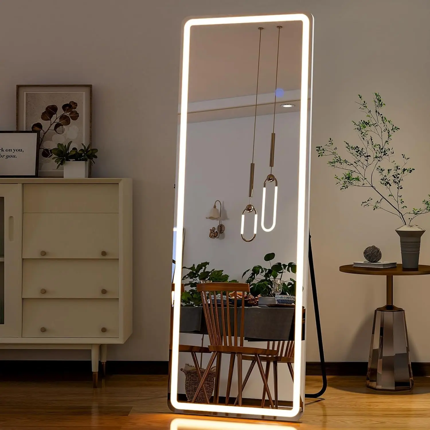 60"x16" LED Floor Mirror with Adjustable Lighting | 3 Color Modes & Dimmable Touch Control | Full-Length Standing Mirror for Bedroom, Vanity & Closet