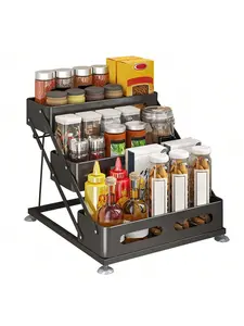 Gaomon 3-Tier Adjustable Height Steel Spice Rack - Metal Kitchen Cabinet Seasoning Organizer
