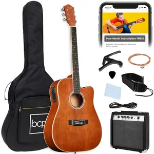 Best Choice Products Beginner Acoustic Electric Guitar Starter Set 41in w/ Wood Cutaway Design, Gig Bag