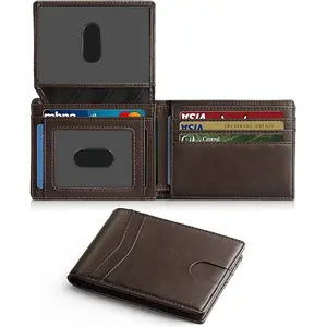Men's ultra-thin wallet, ultra-fiber leather wallet, Men's wallet - RFID front pocket, double folding wallet, minimalist credit card case