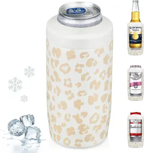 Slim Can Cooler, 4-in-1 Double Walled Stainless Steel Insulated Beer Can Holder, Works With All 12 Oz Cans,Bottles & As A Pint Cups - Gradual Pink White,, Slim Cans, 12oz Bottles, 16oz Cans | Coffee Cup Drinkware