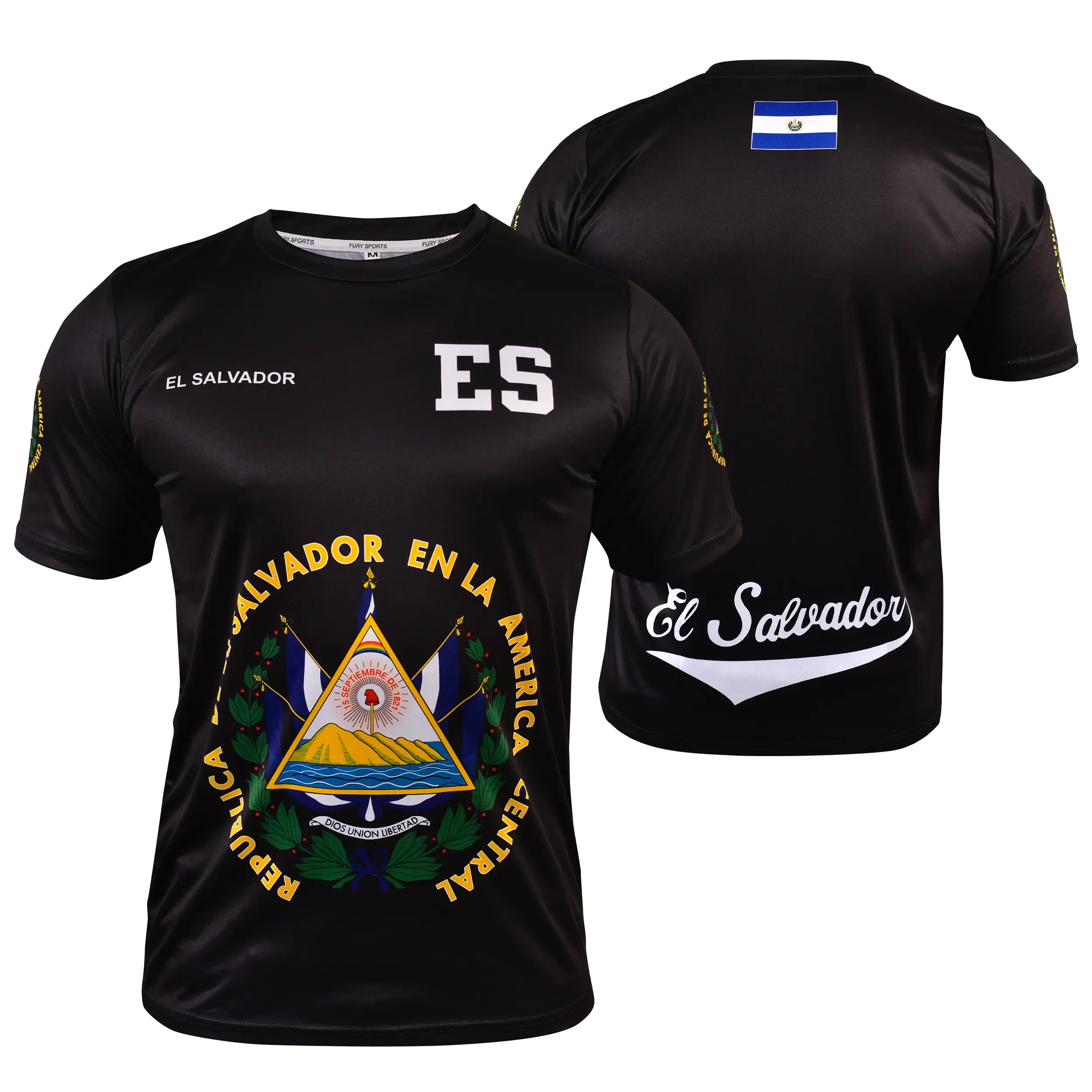 Fox & Fury El Salvador Soccer Jersey Black Unisex 100% Polyester Built to Last Short Sleeve Fitted Machine Washable