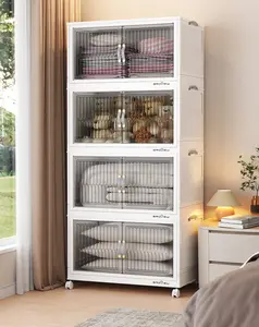 BROVIEW 180Qt/240Qt/300Qt Stackable Storage Bins with Lid, Each 60Qt Stackable Storage Bin, Closet Organizer and Storage Drawer, Collapsible Storage Box with Wheels, Plastic Clothes Storage Cabinet Containers for Home Organization White-180Qt-3Pack