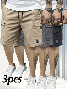Men’s 3-Pack Cargo Shorts  Summer Casual, Multi-Pocket, Knee-Length, Loose Straight-Leg, Trendy Versatile Mid-Thigh Shorts