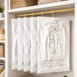Set of 4 hanging vacuum compression bags for down jackets, suitable for clothing storage; dustproof covers—space-saving wardrobe storage bags; plastic vacuum storage bags for organizing travel wardrobes; available in long, mid-length, and short lengths