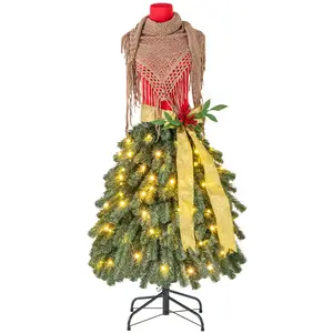 COSTWAY - 5 FT Pre-lit Mannequin Artificial Christmas Tree Dress Form Xmas Tree
