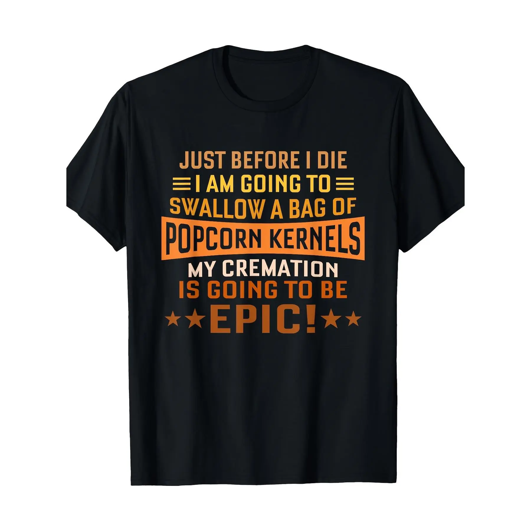 Men's Graphic T-Shirt with Funny Popcorn Slogan, Casual Short-Sleeve Crewneck in Lightweight Fabric for Movie Nights, Humorous Quote Men's Short-Sleeve T-Shirts, Funny Slogan, Machine Wash, Standard Size