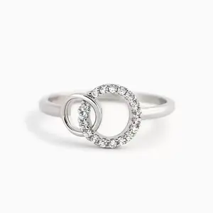 Silver Interlocking Double Ring with Rhinestones for Women