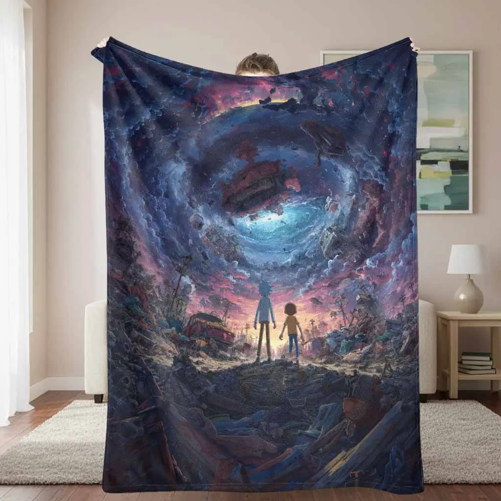 Cosmic Adventure Flannel Throw Blanket - Sci-Fi Style Blankets with Galaxy Vortex Sci-Fi Landscape Print, Soft, Lightweight, Cozy, Warm, Ideal for Bedroom, Living Room, Gift & Home Decor