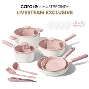 [CAROTEXMUSTBECINDY] CAROTE 17pcs Pink Ceramic Cookware Set Live Exclusive