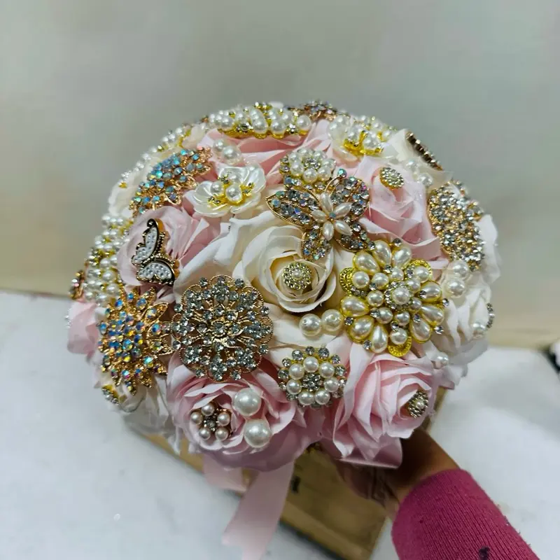 Quinceañera Holding Silk Bouquet with Floral Accents, Pearl Accents, and Decorative Elements