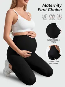 Black Seamless Maternity Sports Leggings Comfortable Stretchy Activewear for Workout & Pregnancy Soft Breathable Elastic