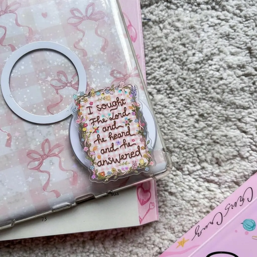 I Sought The Lord And He Heard Me Phone Grip, Boho Christian Wildflower Aesthetic Magsafe Magnetic Kickstand Holder, Faith Gift For Her