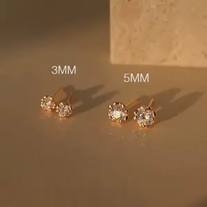 3 Pairs Gold Crystal Stud Earrings Set 3mm 4mm 5mm Dainty Hypoallergenic Screw Back Piercing Jewelry For Women Minimalist Everyday Accessories Elegant Gift Idea For Girls Ladies