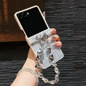 Diamond Sparkling Powder Wrist StrapPhone Case for Samsung Galaxy Z Flip 7 6 5 4 Flip6 Flip5 Flip4 Flip7 FE 5G Protective Cover
