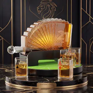 Kollea Father's Day Gifts, Blackjack Whiskey Decanter Set 37.2 Oz Casino Style with 4 Glasses Handmade Poker Table Stand for Christmas Valentines Birthday Gifts for Men Dad Boyfriend Fathersdaygift
