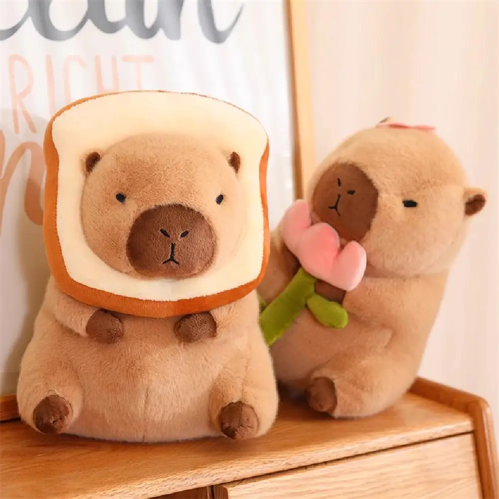 Cartoon Capybara Design Plush Toy, Cute Fun Capybara Stuffed Animal Doll, Super Soft Toast Plushies Handle Flower Plush Toy for Room Decor, Gift for H