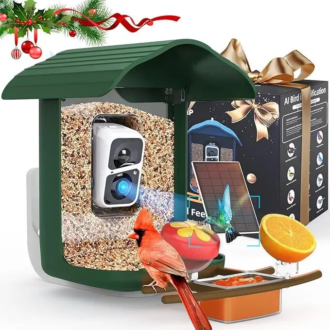 Wireless Outdoor Bird Feeder with Camera Auto Capture 1080P Real-Time Viewing AI Identify Wild Bird Motion Detection IP65 Waterproof 5000mAh Battery