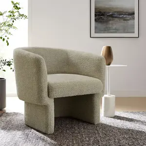 Muse Boucle Fabric Barrel Accent Chair in Cork