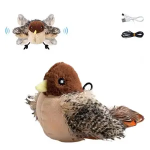 USB Rechargeable Bird Design  Toy Interactive Teaser with Sound for Indoor  Pet Supplies Motion Activated Squeaky Interactive Ball Flapping Chirping Cat potaroma