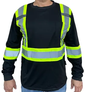 Black High Visibility Safety Shirt With Reflective Stripes Model # 904