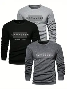 Men's Letter Print Round Neck Sweatshirt, Casual Regular Fit Long Sleeve Pullover for Fall & Winter, Men's Clothes for Daily Wear, Crewneck Pullover, Longsleeves Menswear, Casual Fitted Sweatshirt, Printed Sweatshirt