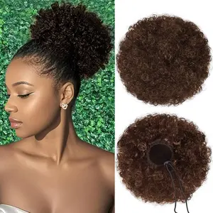 6/8 Inch Afro Puff Hair  Human Hair Kinky Curly Clip On Drawstring Daily Party Must Have for Stylish Looks Natural Black Afro outdoorfun