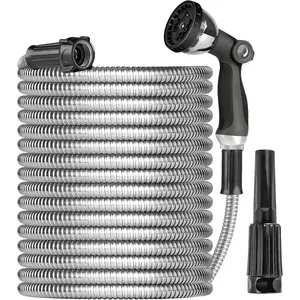 Garden Hose Water Hose 100ft Metal Heavy Duty Stainless Steel Water Pipe with Sprayer & Nozzle Flexible Lightweight Hose No Kink Pet Proof Hose for Yard, Outdoors, Rv
