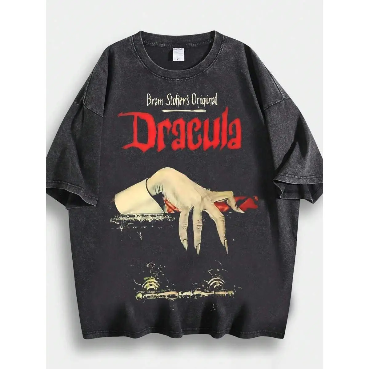 Men's Hip-Hop Style T-Shirt With Dracula Theme Print, Unique Design, 230g 100% Cotton, Loose Fit, Short Sleeves, Top. DG004