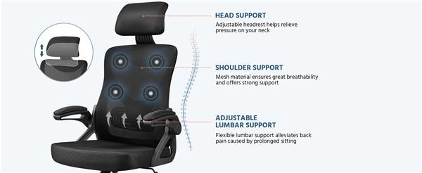 Yaheetech Ergonomic Office Chair, High Back Desk Chair with Adjustable Padded Headrest and Lumbar Support, Computer Chair Mesh for Home Office Office Chair High Back