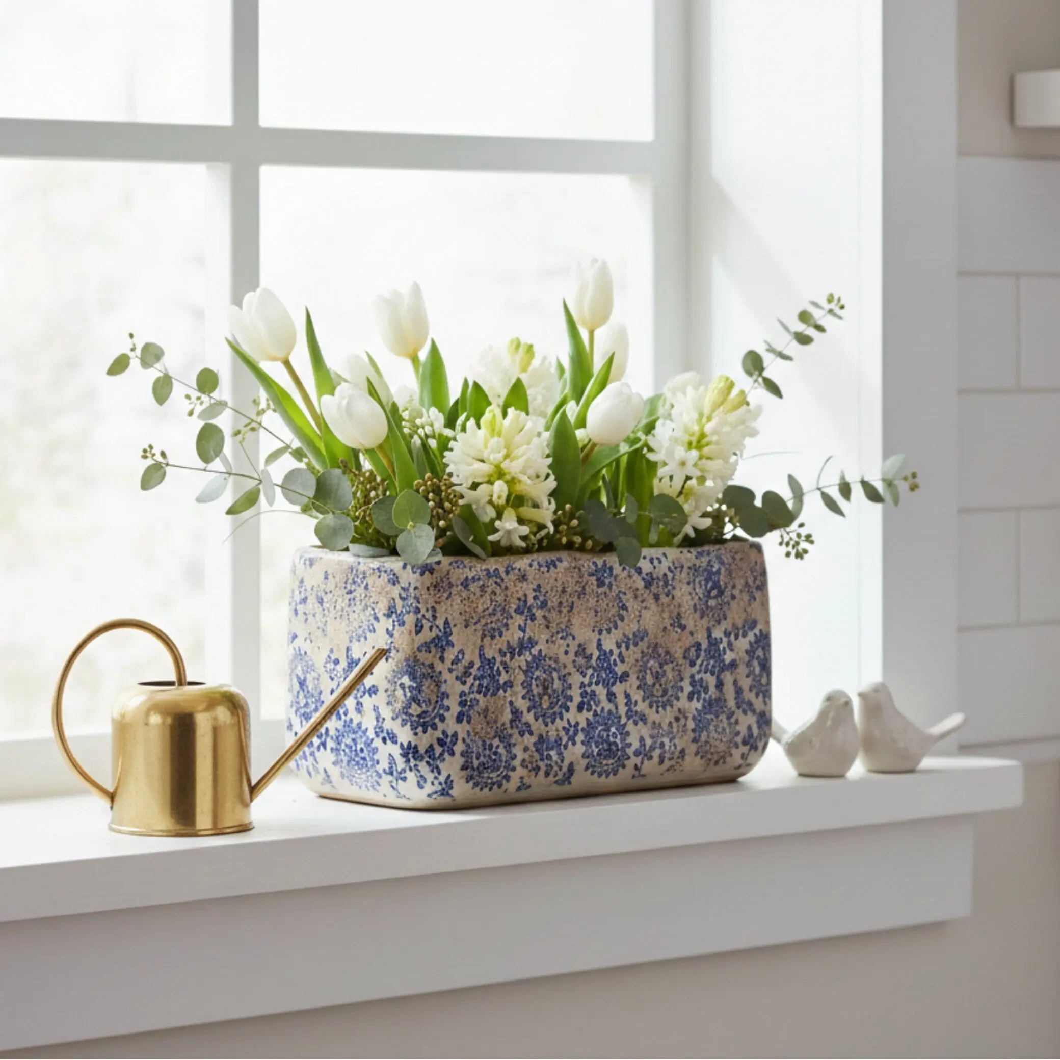 10” Tuscan Colorful Ceramic Rectangle Planter - Perfect Flower Pot for Home Garden Improvement