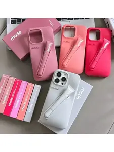 Rhode Lip Gloss Holder Phone Case for iPhone 11–16 Pro Max Plus | Silicone Lipstick Slot Case | Espresso Toast Ribbon Aesthetic Cover