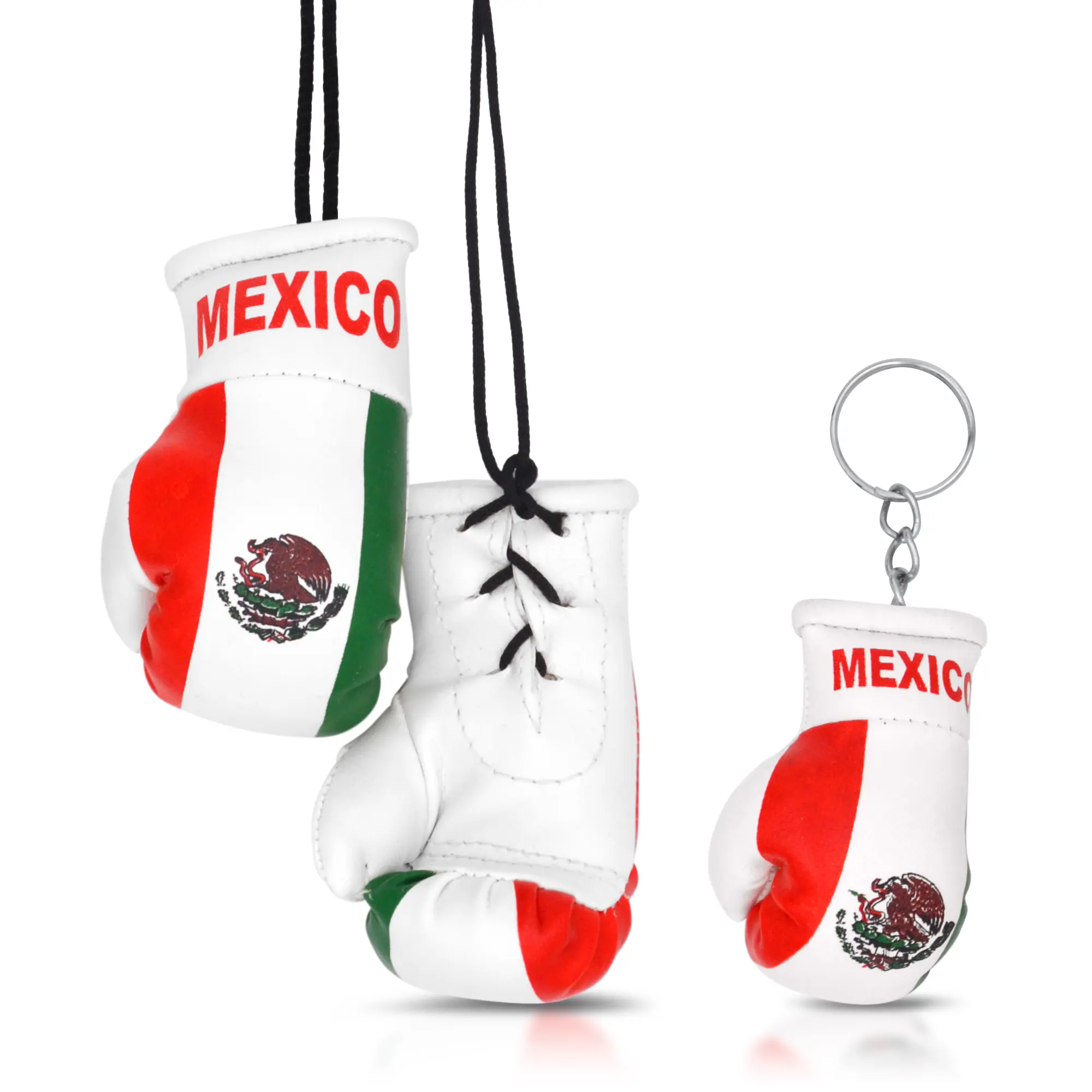 Mini Boxing Gloves - Mexican Flag Theme, Car Rearview Mirror Accessories, Keychain Also Included