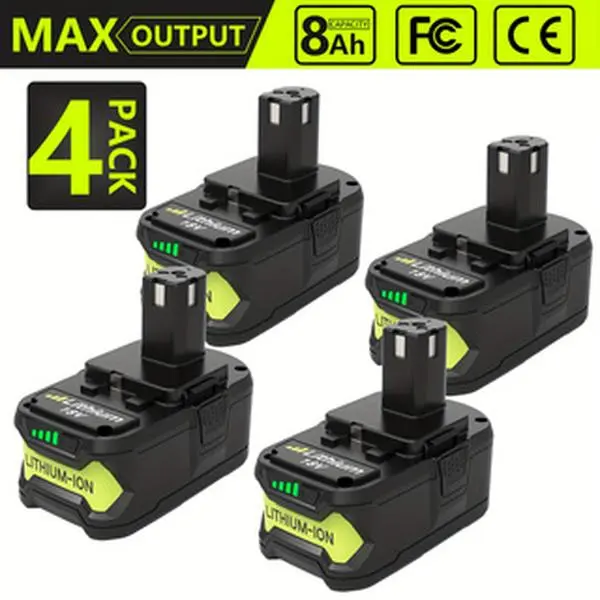 4Pack 8000mAh 18Volt Li-ion Battery for Ryobi  P108 P107 P105 P104 P103 P102 Cordless Tools | Fast Charge Supported Flexvolt Lithium Ion