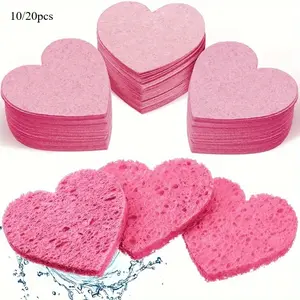 10/20 pieces Heart-Shaped Facial Sponges with Container - Facial Cleansing Tools - Natural Sponge Pads for Washing, Cleansing, Exfoliating, and Makeup Removal - Esthetician-Grade Quality