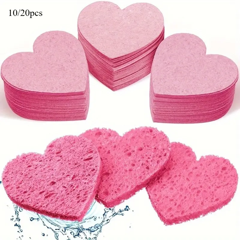 10/20 pieces Heart-Shaped Facial Sponges with Container - Facial Cleansing Tools - Natural Sponge Pads for Washing, Cleansing, Exfoliating, and Makeup Removal - Esthetician-Grade Quality