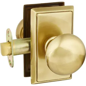 Door Set with Round Brass Knobs Passage in Antique Brass. Doorsets.