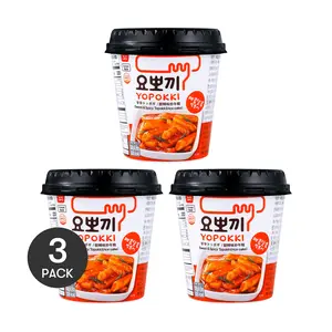 YOPOKKI Korean Spicy Rice Cake - 0 Fat, Sweet & Spicy Flavor, Instant Cup (140g x 3 Packs)